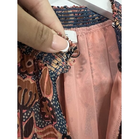 A.L.C. Brown/Pink 100% Silk Hayley Floral Metallic Blouse Size 4 - Picture 11 of 11